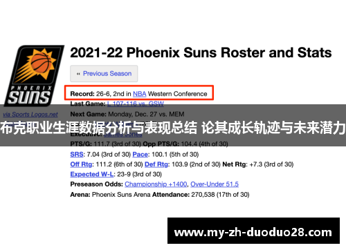 布克职业生涯数据分析与表现总结 论其成长轨迹与未来潜力